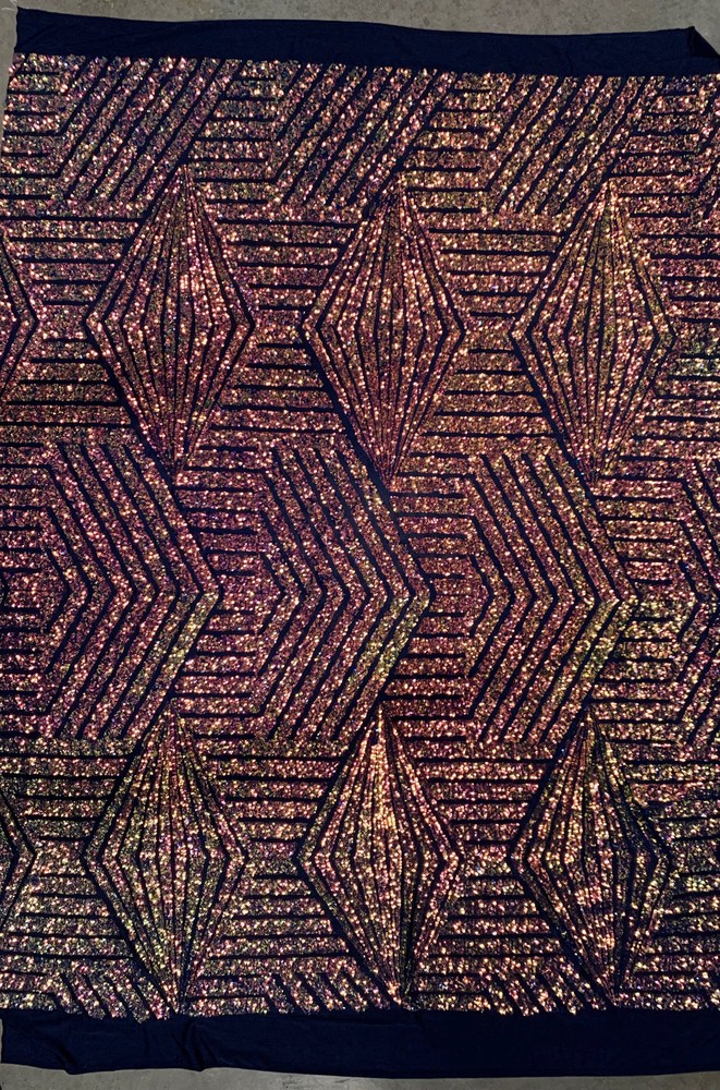 Thea RAINBOW Geometric Sequins Diamond & Stripes on Poly Spandex Fabric by the