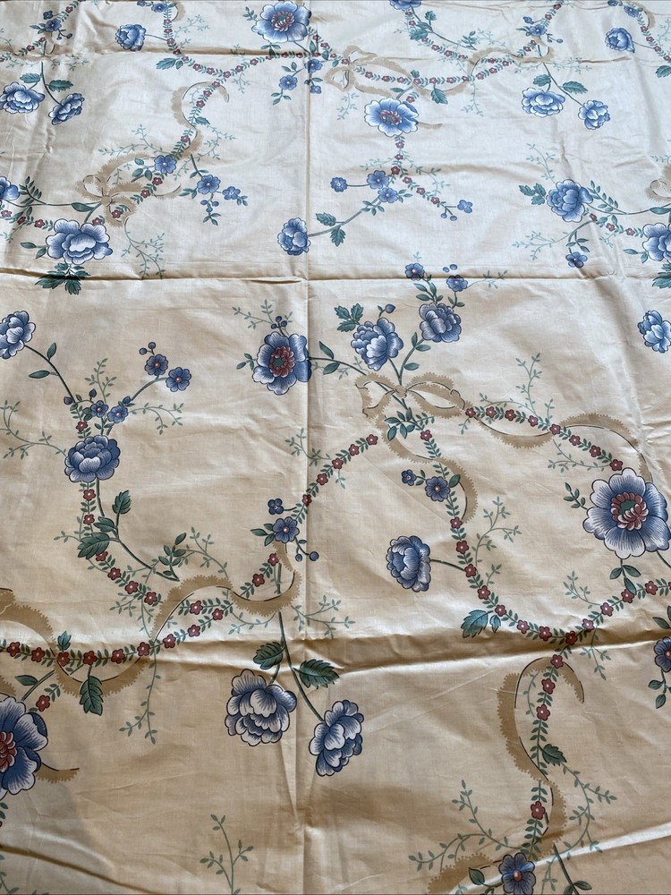 Old Stone Mill Fabric “ribbon Floral” Design 332-89 Beige With Blue 2.4 Yards