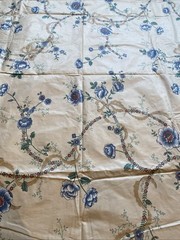Old Stone Mill Fabric “ribbon Floral” Design 332-89 Beige With Blue 2.4 Yards