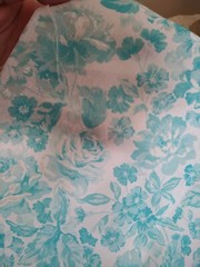 Aqua Blue Floral & Roses on White Semi-Sheer BTHY Fabric 18″ x 45″ New