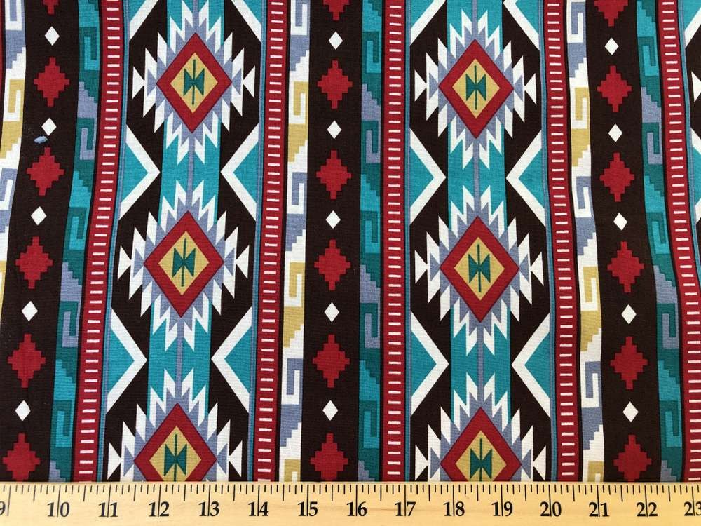 Southwestern Aztec Tribal Fabric – Southwest Turquoise Brown Red Western By Yard