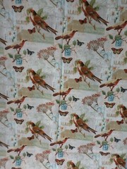 Floral Fabric Brown Multi Bird Butterfly Stamp on Tan Cotton Fabric SBTYx44