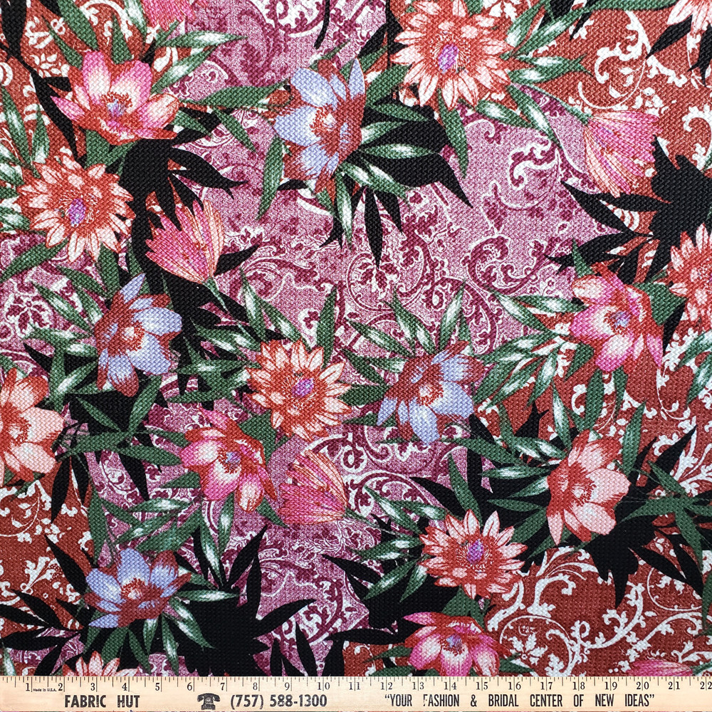 Liverpool Knit Lavender/Pink Floral on Black 58″ Fabric by the Yard