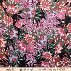 Liverpool Knit Lavender/Pink Floral on Black 58″ Fabric by the Yard