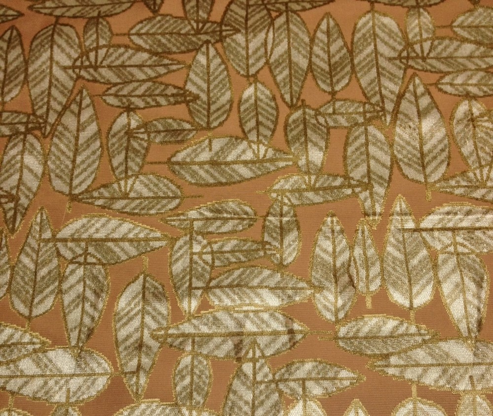 POLLACK ASSOCIATES LEAF PLUSH MIMOSA CARAMEL JACQUARD VELVET FABRIC BY THE YARD