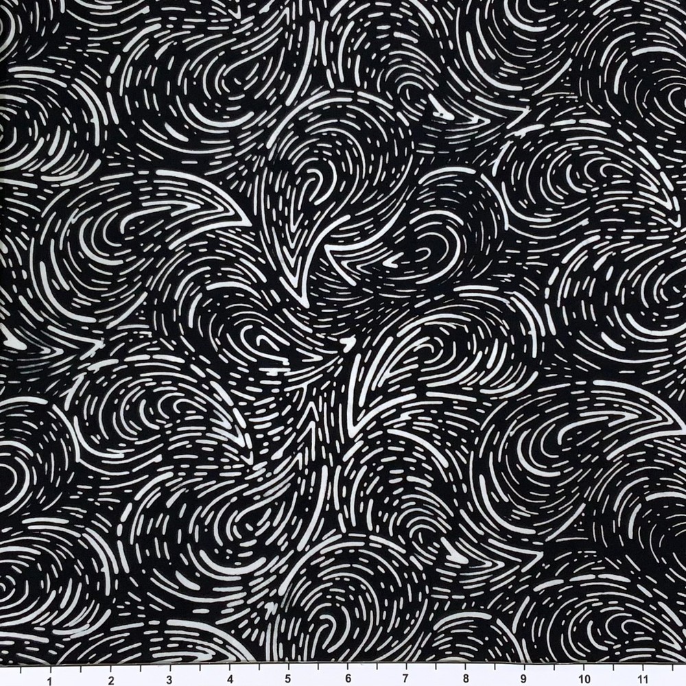 1 Yard Cut of Lunn Fabric Paisley Texture Batik 100% Cotton 3404 Black & White