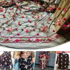 1 Yard 3D Flower Embroidery Lace Fabric Tulle Material DIY Wedding Bridal Dress