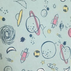 JoAnn Pop! Space Themed Cotton Knit Fabric Light Blue 60″ Wide 2 1/8 yards