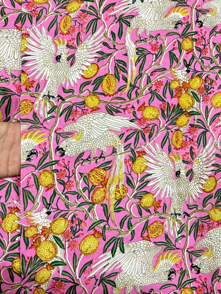 Print_805 Handmade Animal Bird Running Cotton Indian Fabric 2.5 Yard Hand-Block