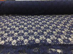 Embroidered Stretch Lace Apparel Fabric Sheer Floral Dark Navy Blue Floral XX511