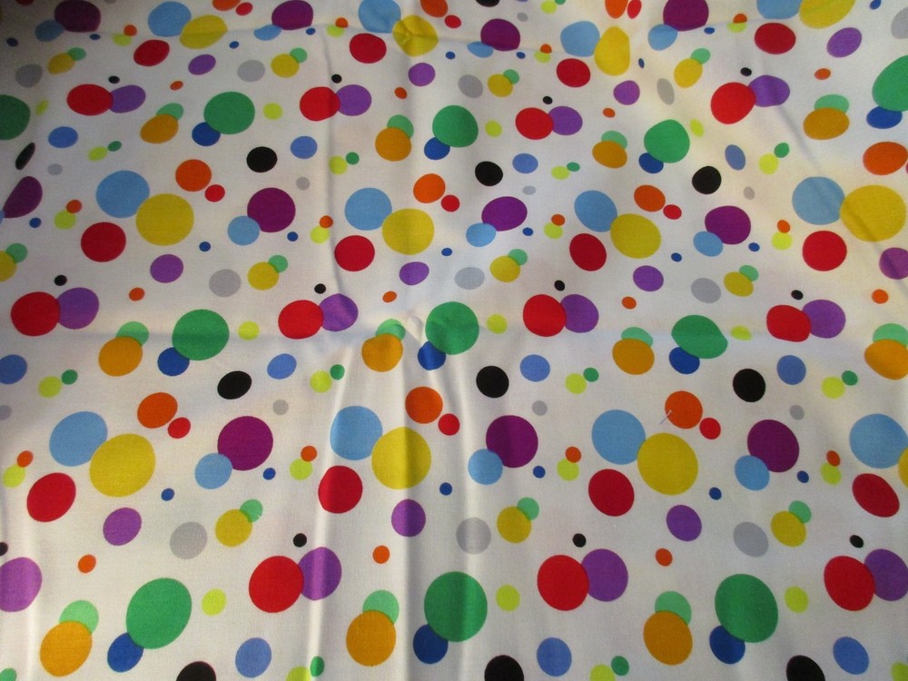 Cotton Fabric 1 FQ Colorful Dots Circles on White Approx 18″ x 22″