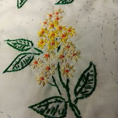 Needlework Fabric Craft Unfinished Yellow Floral Printed Pattern READ Flawed