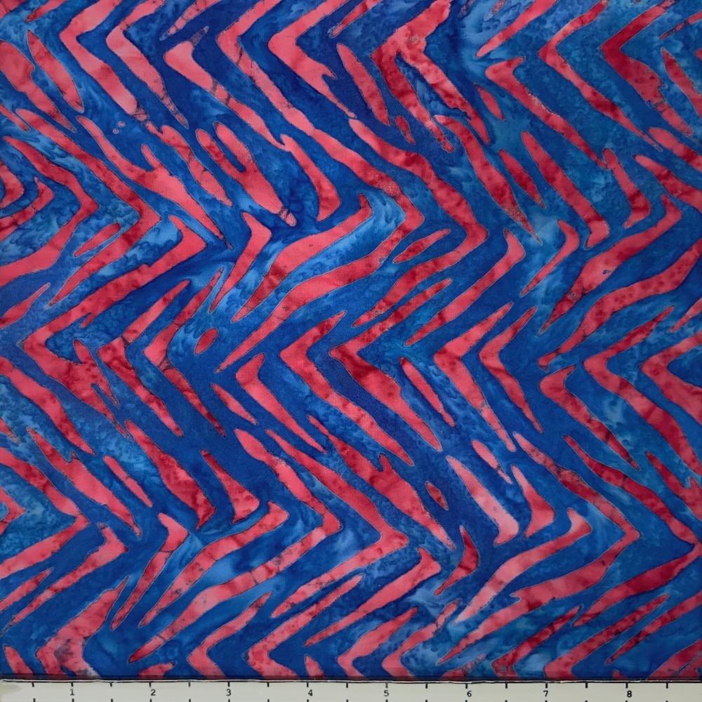 1 Yard Cut of Lunn Fabric Zebra Chevron Batik 100% Cotton 3529 Cobalt Blue Red