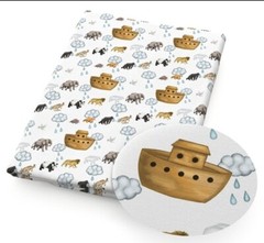 Noah’s Ark Religious Polyester Cotton blend fabric. 20″x55″ 1219384 half meter