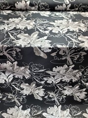 Silver Floral Black Brocade Fabric 60” Width Sold By The Yard Jacquard