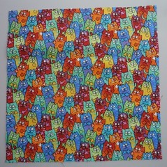 Cotton Fabric Waving Multi Colors Smiling Cats 1 Piece 10 5/8″ L x 10 1/2 W