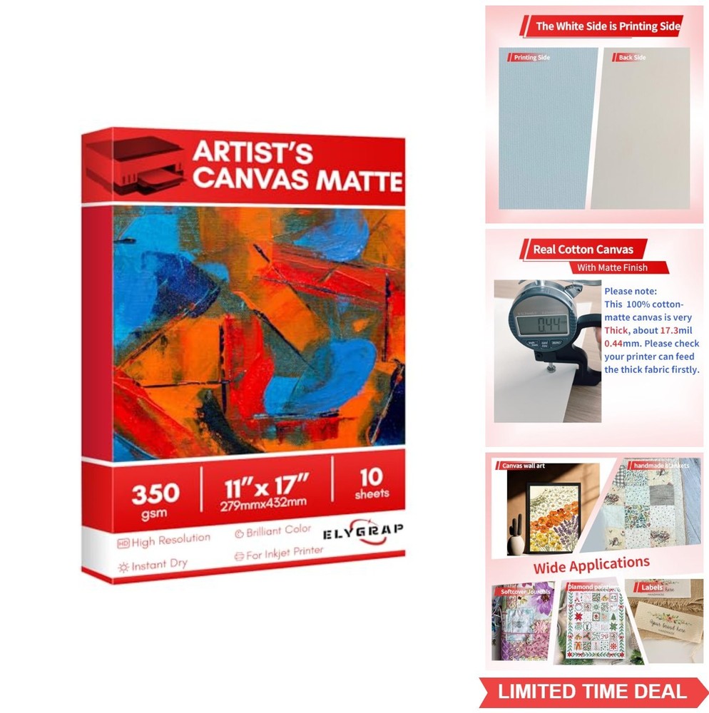 Printable Cotton Fabric Sheets 11×17 Inch 350gsm 10 Pack Inkjet Printer Matte