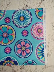 Michael Miller La Dee Da BTHY 18×43 Aqua Blue Pink Floral Medallion