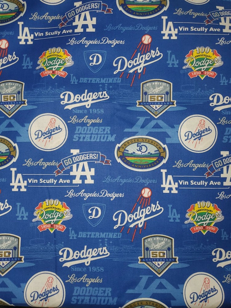Los Angeles Dodgers “GO BLUE” MLB Baseball Fabric 100% Cotton 1/2 yard 18”x44”