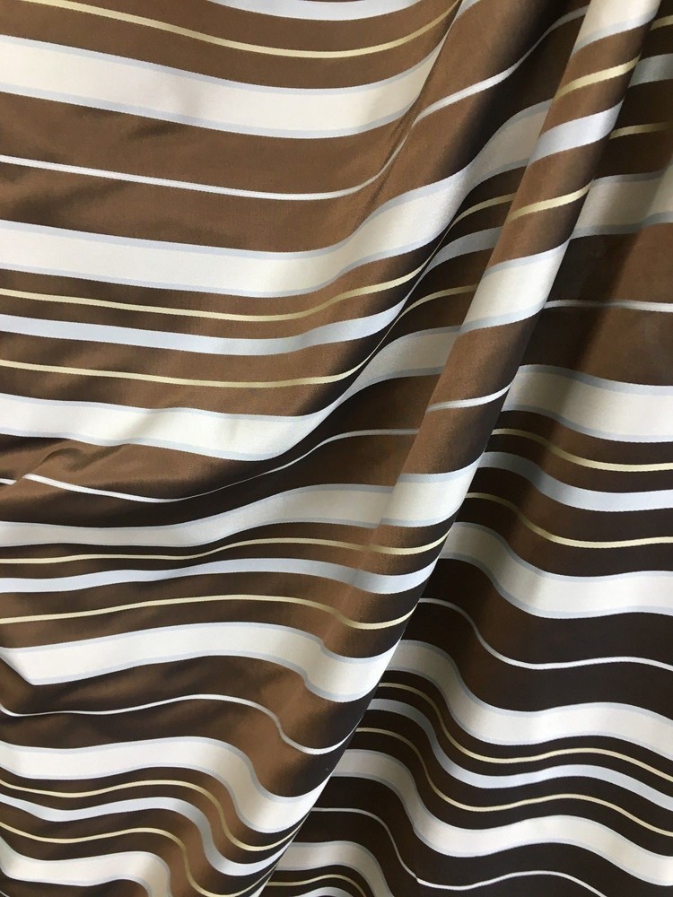 BROWN IVORY GOLD Striped Taffeta Brocade Drapery Fabric (54 in.) Sold BTY