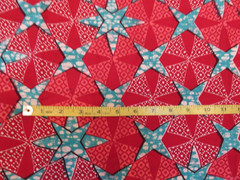 VERTITABLE WAS HOLLANDAIS RED AQUA STAR COTTON FABRIC 2.75 YDS DUTCH WAX VLISCO
