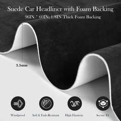 Black Suede Headliner Fabric 96″ L x 60″ W | Foam Backed Car Interior Material