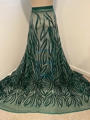 Green Silver Embroidered SEQUINS Lace fabric 50” Width Sold By The Yard