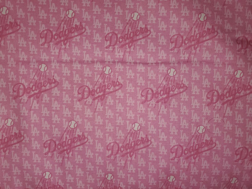 MLB PINK Los Angeles Dodgers 100% Cotton Fabric 1/2 Yard