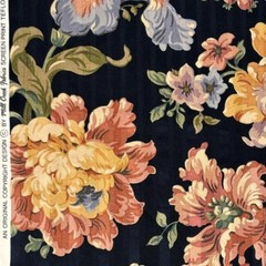 Vintage Mill Creek Floral Stripe BLACK Cotton Drapery Curtain Pillow Fabric BTY