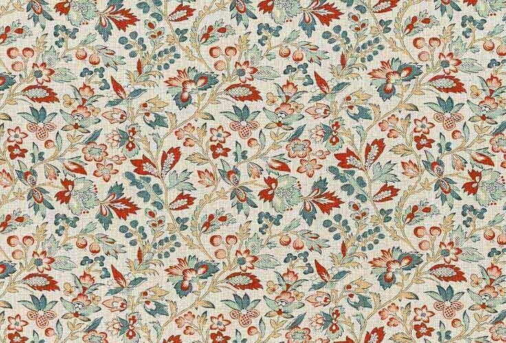 GUELL LAMADRID CURTAIN FABRIC DESIGN Lys 6 METRES COTTON BLEND AQUAMARINE/RED