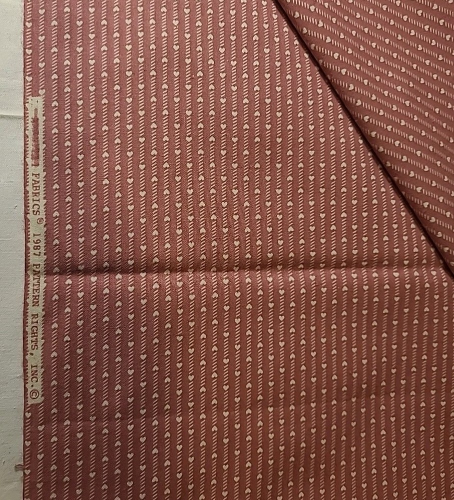 1987 Fabric Pink Mauve Tiny Heart & Stripes Quilting Crafts Vintage 44″x54″