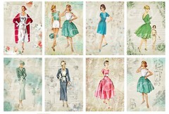 Set of 8 Vintage Retro Ladies Fashion 50’s Collage Cotton Fabric Blocks