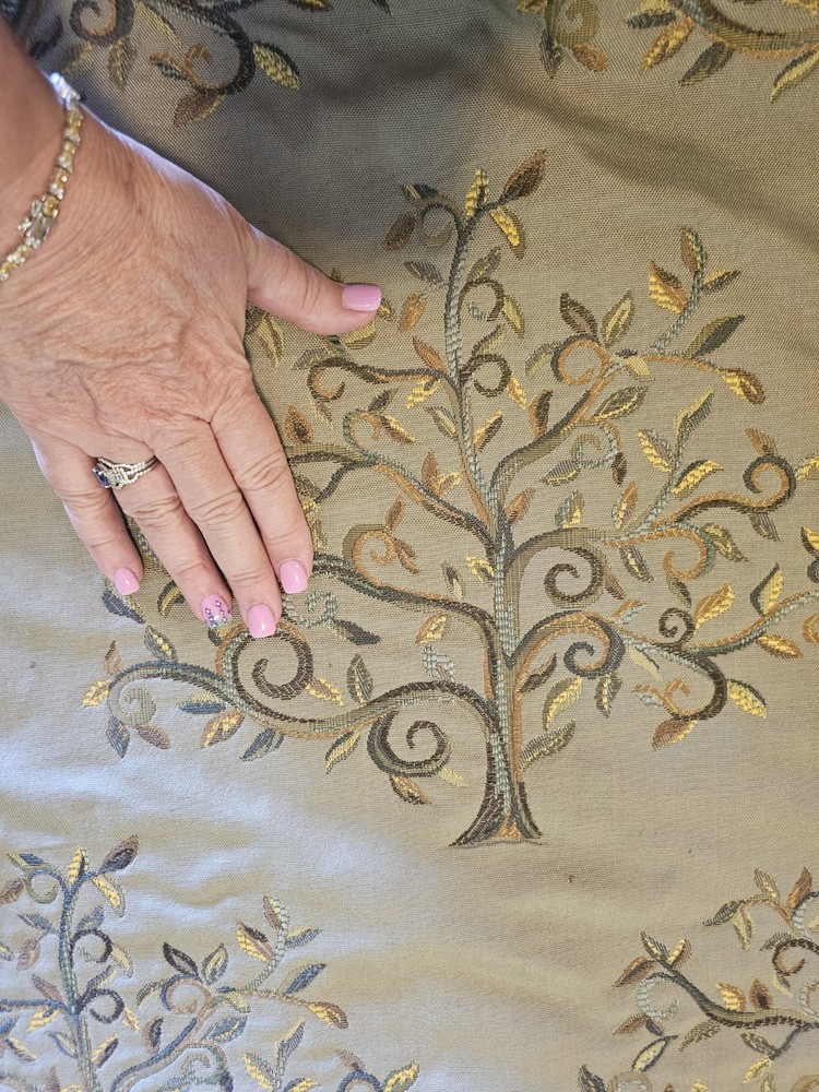 Upholstery Drapery Fabric Tree Of Life Embroidery 6.5 Yds X 58″ Sage Green HQ