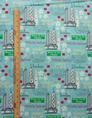 CITY SIGNATURE M’Liss Cotton Fabric HONG KONG Victoria Harbour Blue 2 & 1/2 Yds