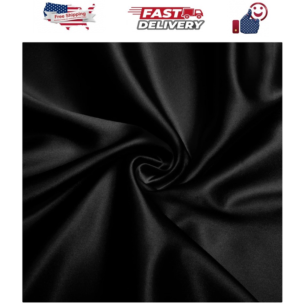 Charmeuse Satin Fabric by The Yard, 60 Inch Wide Black Satin Fabric Shiny & S…