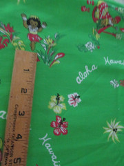 3yards x44″ Hawaiian Textile Fabric Green Aloha Hawaii Design Hula Dancer flower