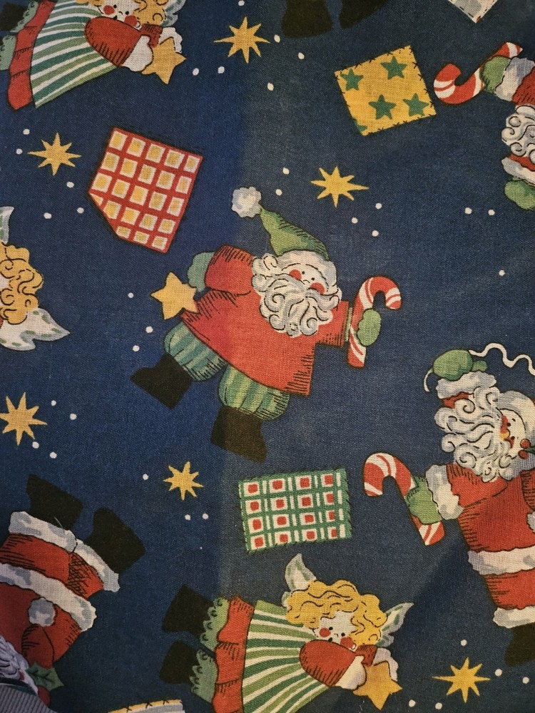 Vintage Fabric Remnant Christmas Angels Santa Stars 34” x 44”