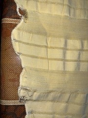 2.8ydX63″W yellow silky rayon-y synthetic wide shadow stripe seersucker fabric