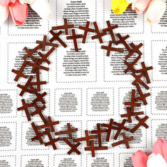 Pocket Prayer Quilt Panel Squares with Small Wooden Crosses Mini