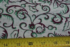 31″ Long x 40″ Wide, Vintage, Green & Brown Scrolls on Light-Tan Cotton N1668