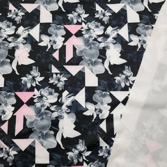 Gray Orchids and Triangles Abstract Print Swimsuit Spandex Fabric