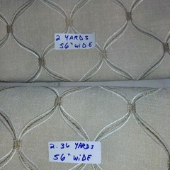 Lot Of 2 Pieces Total Ove 4 Yards Beige Embroidered Linnen Lattice Fabric