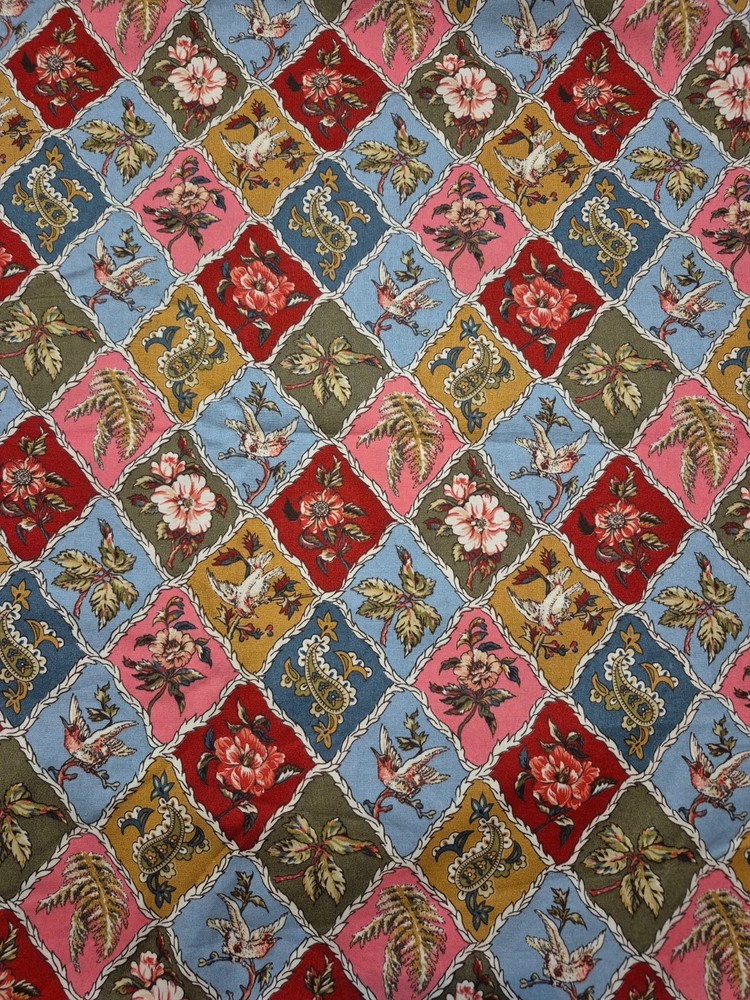 Vtg 2001 Classic Cottons Cotton Fabric Floral Paisley Birds Diamond 4yd 20″ x 42