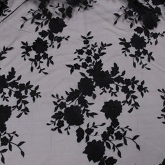 Teagan BLACK Damask Design Embroidered on Mesh Lace Fabric by the Yard – 10027