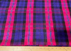 VIBRANT PLAID FABRIC 100% SILK DUPION SLUB TEXTURE MAGENTA VIOLET BLUE BLACK BTY