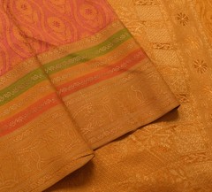 Sushila Vintage Pink & Mustard Scrap Saree Pure Silk Woven Soft Sari Fabric