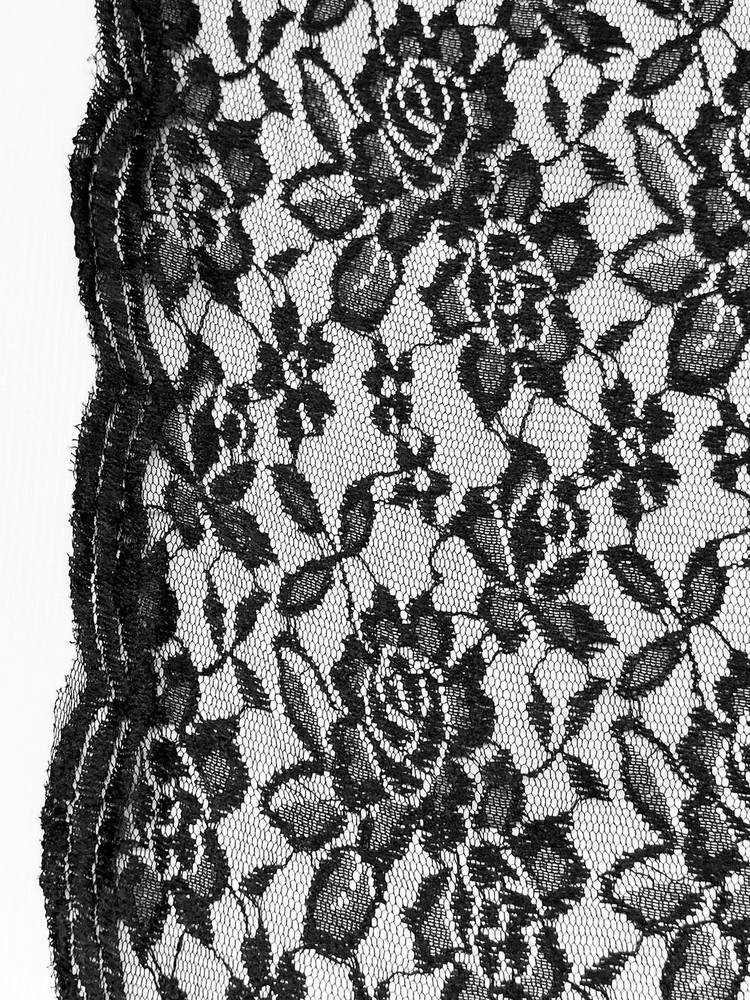 Floral Lace Fabric Special Occasion Black Netting Border By the Yard