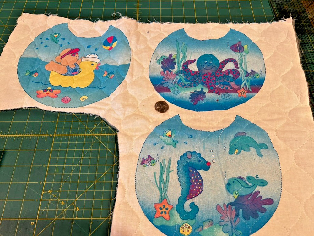 3 -7″ X 9″ Ocean Theme Bib Quilted Cotton Fabric OOP