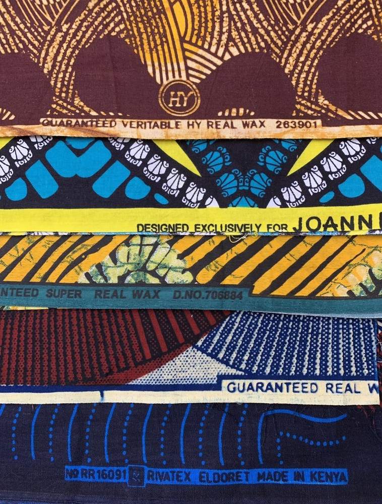 Lot Of 5 African Fabric Bundle Yard Remnant Scrap Wax Kenya 6+ Yards