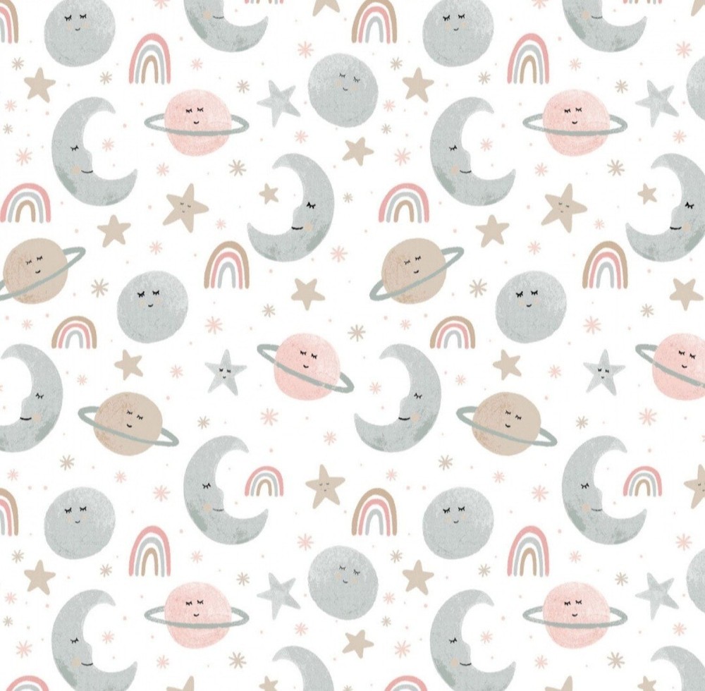 Camelot Blush Pink Outer Space And Rainbows Cotton FLANNEL Fabric by the Yard